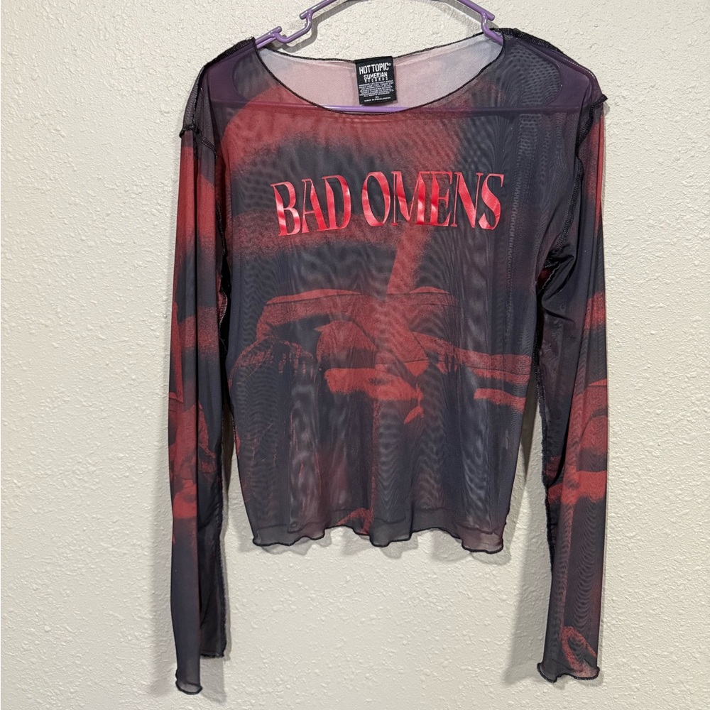 Hot Topic Black and Red Sheer Long Sleeve Top *description*